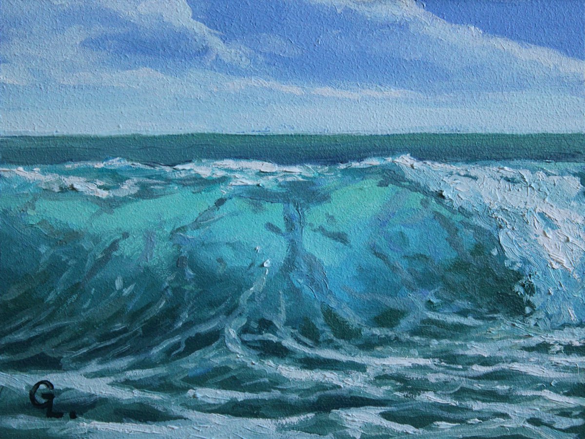 Wave. 20x15 cm. SUN SKY SEA SAND liGHt ORIGINAL OIL PAINTING, GIFT by Linar Ganeev