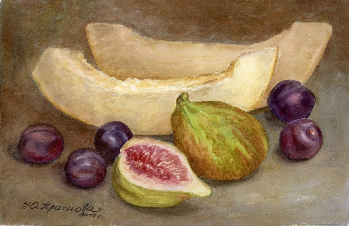 Still Life Watercolour By Yulia Krasnov, 12 X 8", Juicy Fruits, Original Artwork