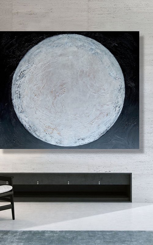 Dancing In The Moonlight - XL LARGE,  TEXTURED ABSTRACT ART, BLACK & WHITE ART, MODERN ABSTRACT ART – EXPRESSIONS OF ENERGY AND LIGHT. READY TO HANG! by Julijana Ravbar