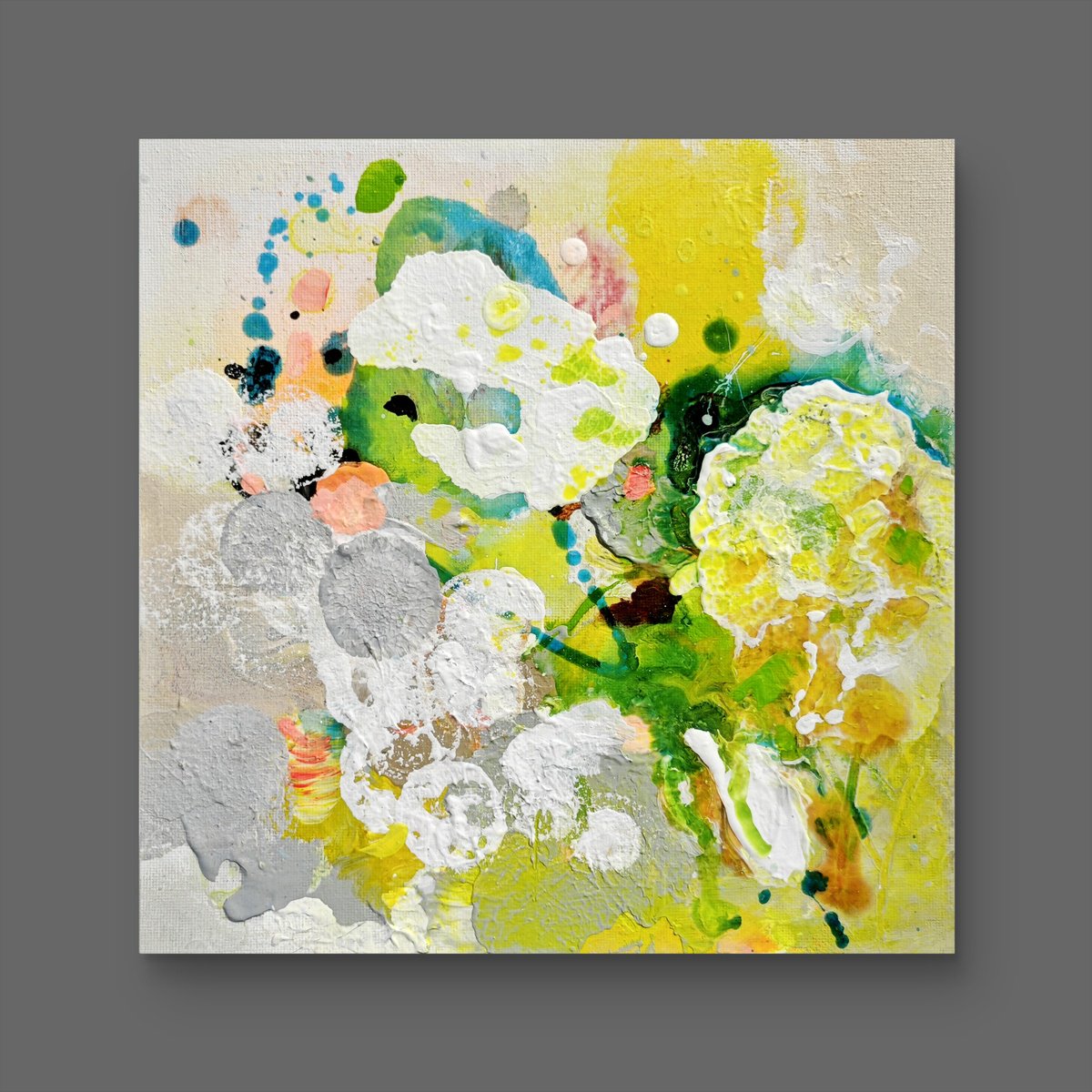 Abstract Acrylic Painting By Liang Hailun, 10 X 10", Tender Springlight N°1, Original Artwork