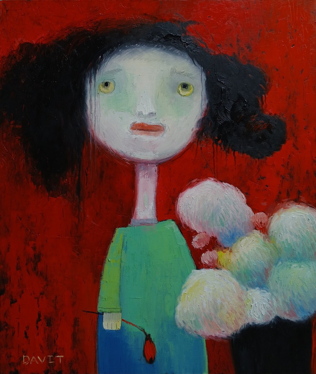 Naive Acrylic Painting , Quiet Sadness By Davit Arstamyan, 24 X 28, Artwork For Sale On Artfinder