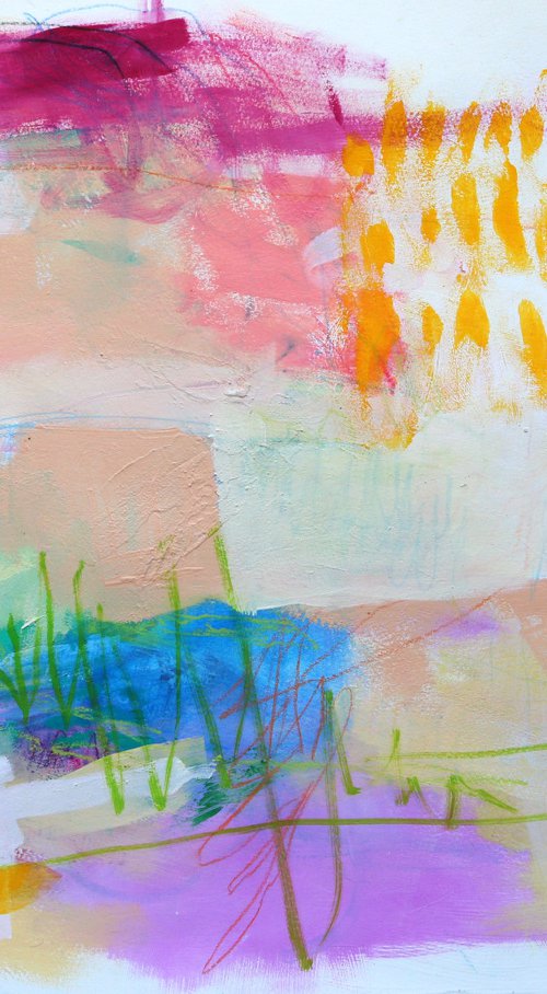 Walking Through Sunbeams 18x24" Fresh Colors Gestural Abstract on Paper by Kerri McCabe