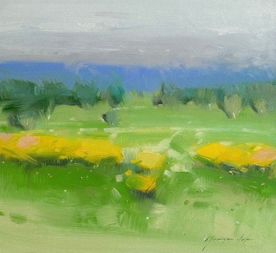 Yellow Flowers, Original oil painting, Handmade artwork, One of a kind
