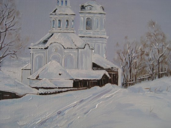 Snow Landscape, Winter Church, Countryside