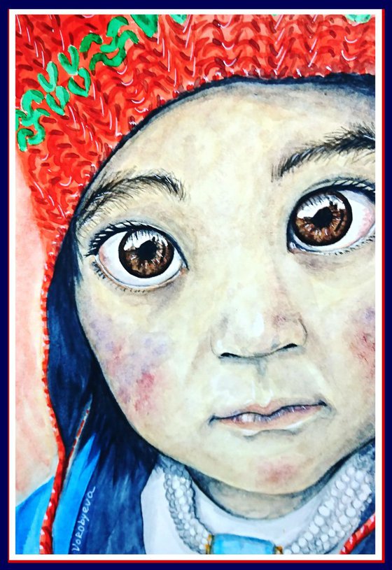 Le Petit Chaperone Rouge. Watercolor portrait painting.