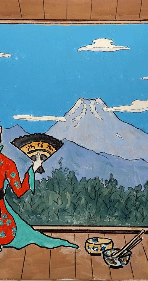 mount fuji with kneeling geisha by Colin Ross Jack
