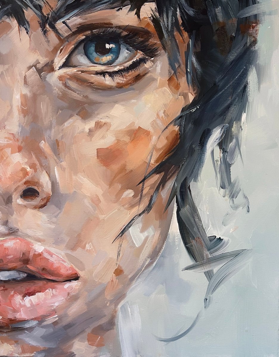 Expressive Portrait Acrylic Painting By Ferenc Racz, 16 X 20, Portrait 