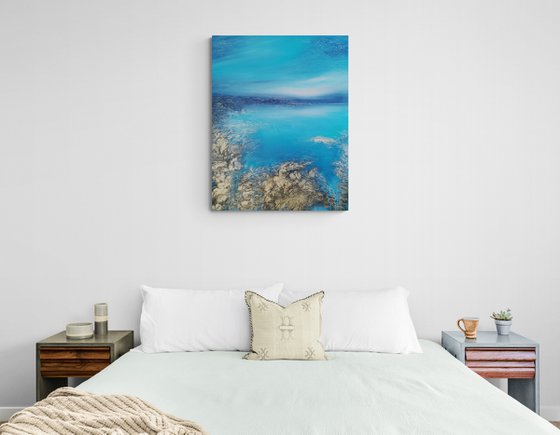 A XL large original modern semi-abstract painting "Blue Lagoon"