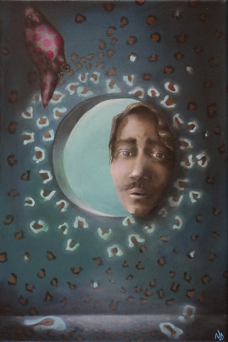 Surrealistic Portrait Oil Painting By Vanessa T Stefanova, 10 X 15", Conspiracy Revealed, Original Artwork