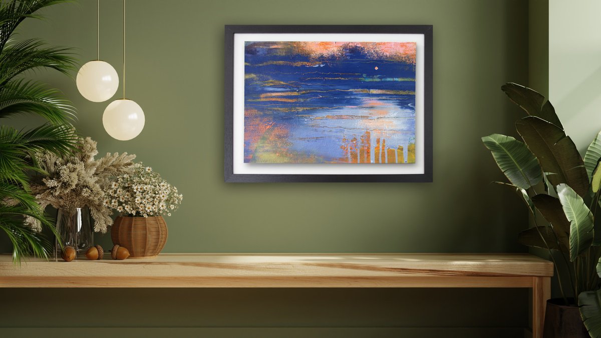 Organic Landscape Acrylic Painting By Paul Hillary, 17 X 13", Pale Orange Moon, Original Artwork