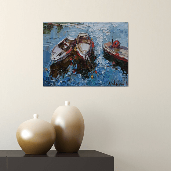 Boats in the bay - Original oil painting