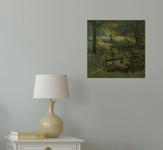 The Evening Light - sunny river summer landscape painting