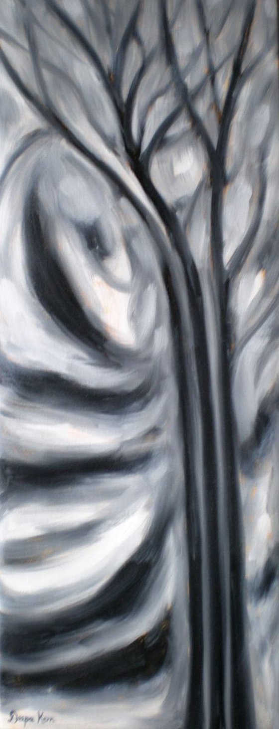 Minimalism, Black and White Painting, Twin Trees