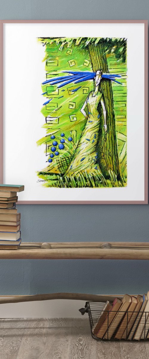 Spring Greenery, Blue Flowers by Evgen Semenyuk