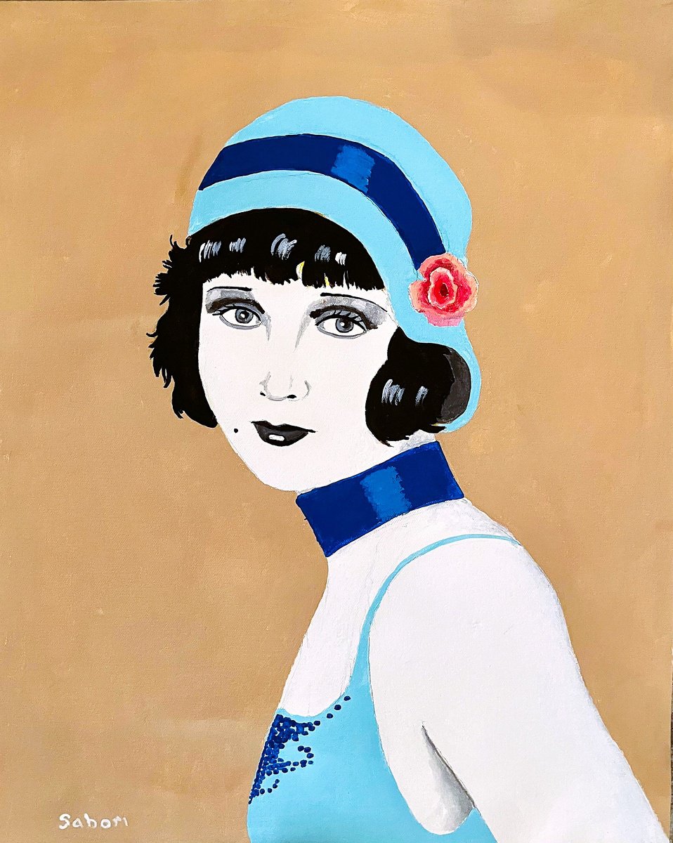 Urban And Pop Portrait Acrylic Painting By Andrew Sabori, 16 X 20, Flapper #1, Original Artwork