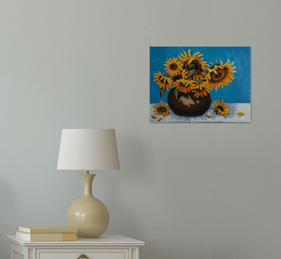 Sunflowers in Brown Vase