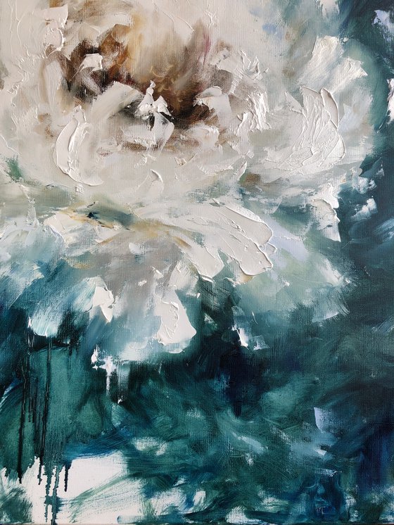 MISTY PEONY - Conceptual art. Abstraction. Floral. Macro. Emerland. Modern. White. Peony .Petals. Flower. Lush.