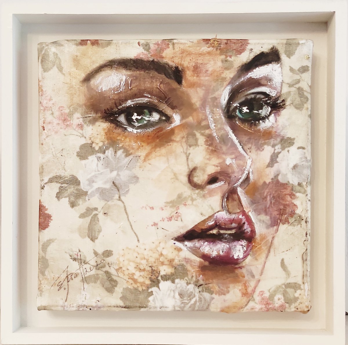 ...of you II 25x25x3cm Original oil painting on fabric,ready to hang by Elena Kraft