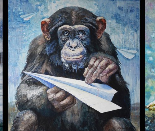 Portrait of little monkeys - Triptych by Anatolii Varvarov