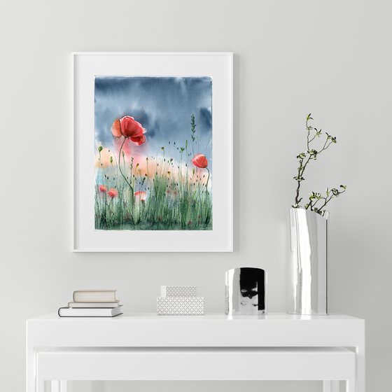 Poppies  -  Original Watercolor Painting by Olga Shefranov