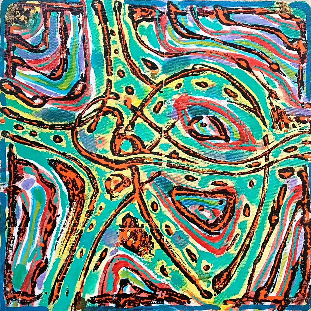 Abstract Acrylic Painting By Stanislav Bojankov, 16 X 16", Heart-V, Original Artwork