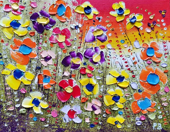 "Sunset Meadow Flowers in Love"
