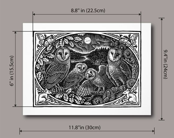 Owl linocut print.