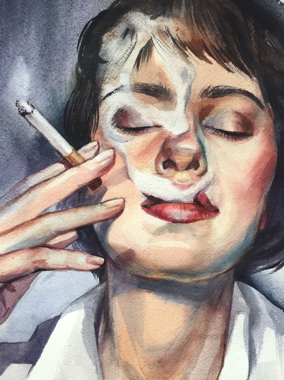 Smoking girl. Smoke of dreams