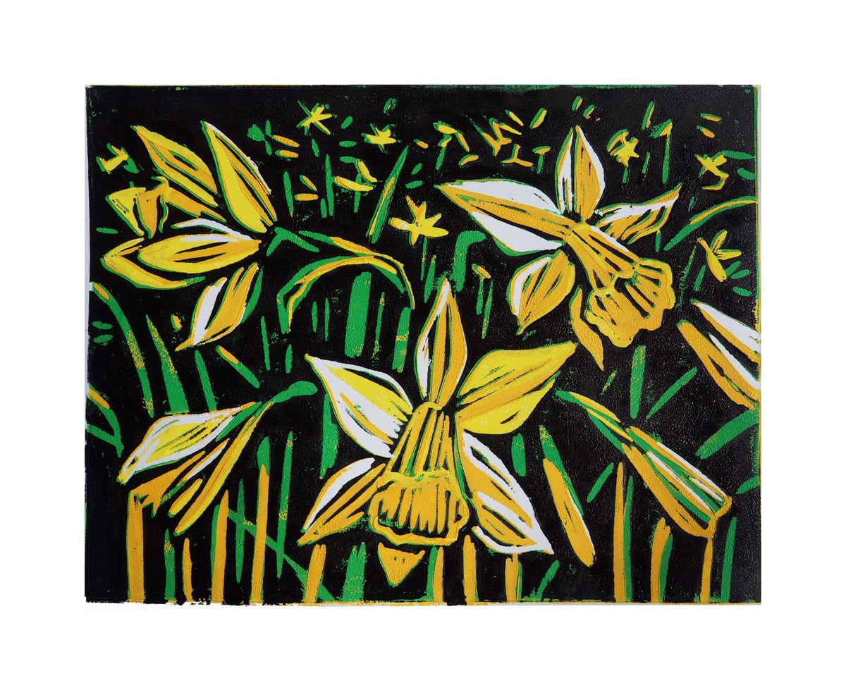 Golden Daffodils - Linocut by Julia Rigby
