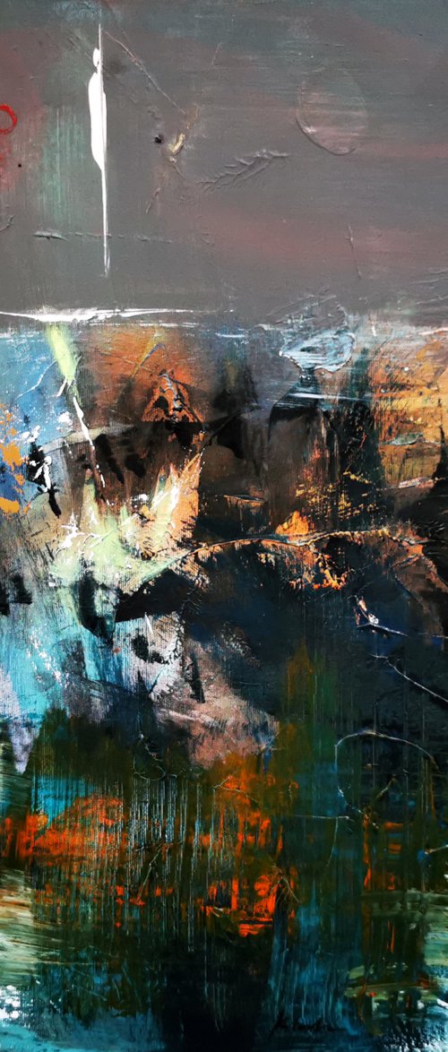 Landscape with red suns beautiful abstract mindscape by O Kloska by Kloska Ovidiu