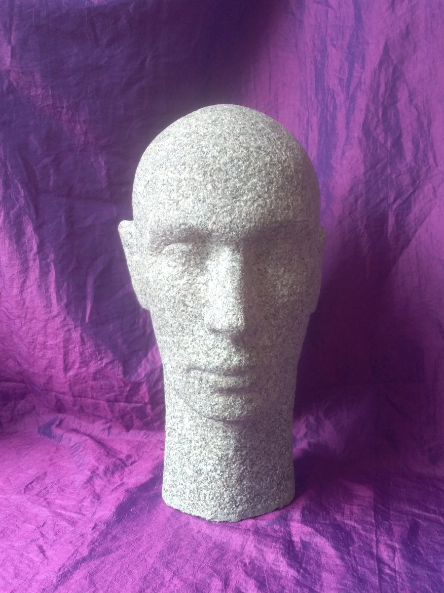 Impressionistic Portrait Stone Sculpture By Rasho Mitev, 6 X 14", "Young Man Portrait", Original Artwork