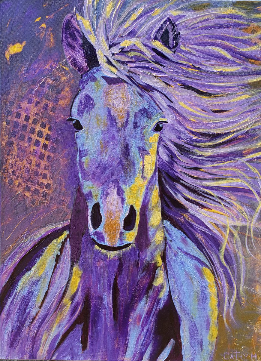 Impressionistic Animal Acrylic Painting By Cathy Maiorano, 18 X 24, Royal Coat, Original Artwork