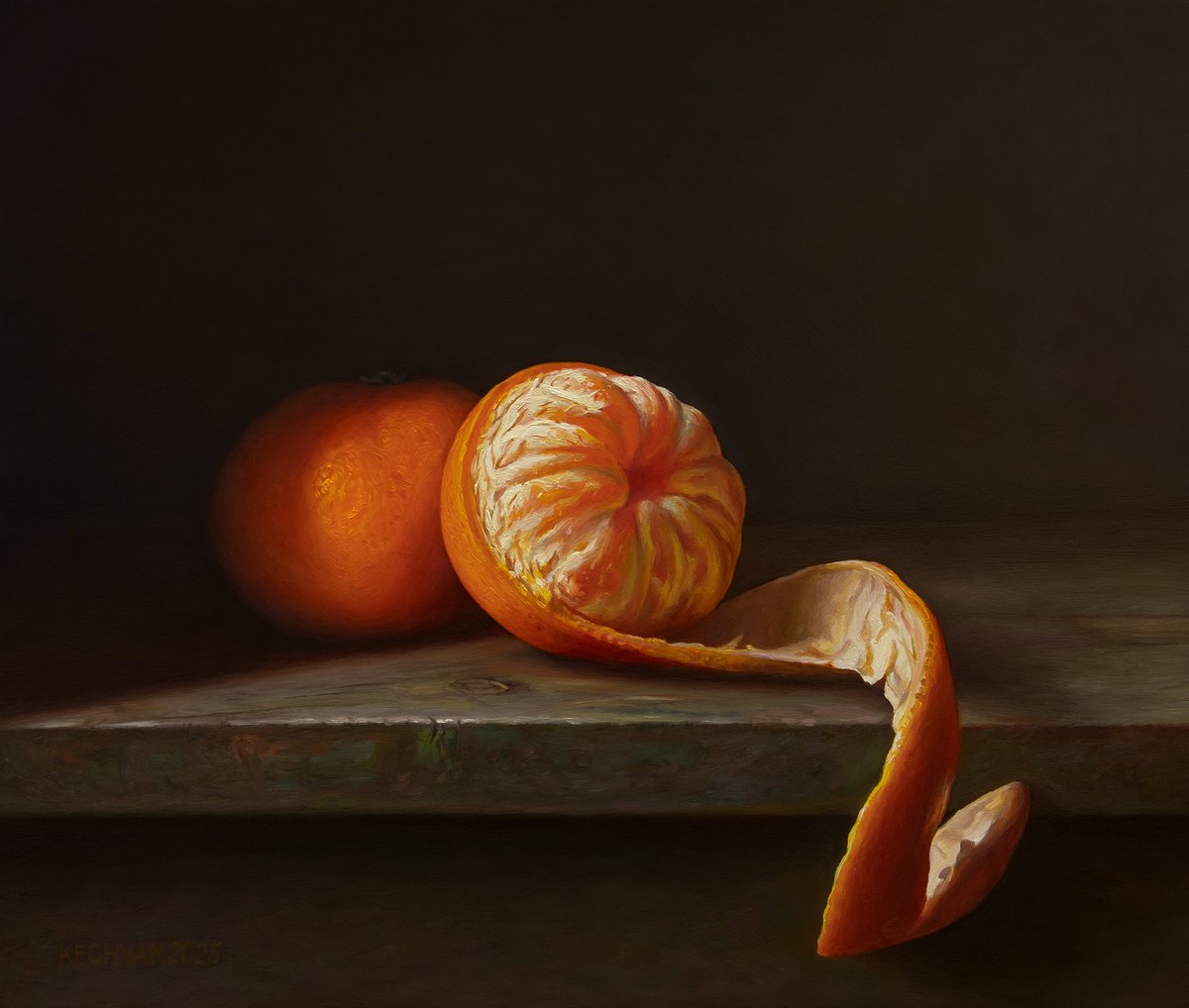 Photorealistic Still Life Oil Painting By Albert Kechyan, 13 X 11, The Mandarin