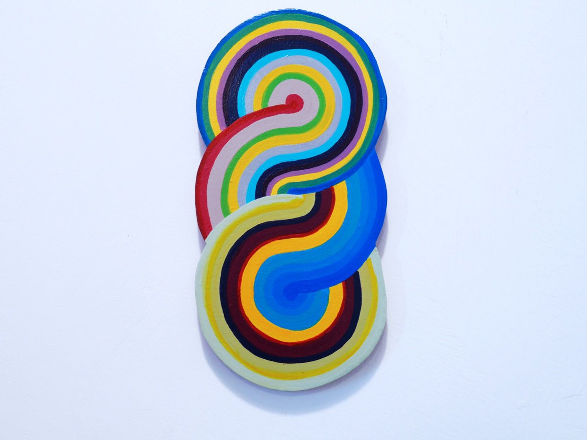 Geometric Landscape Acrylic Painting By Jessica Moritz, 6 X 12, Light Torus, Sky Is Blue, Reminder, Original Artwork