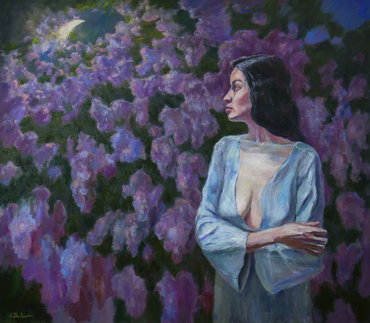 May Night Insomnia - woman portrait painting by Nikolay Dmitriev