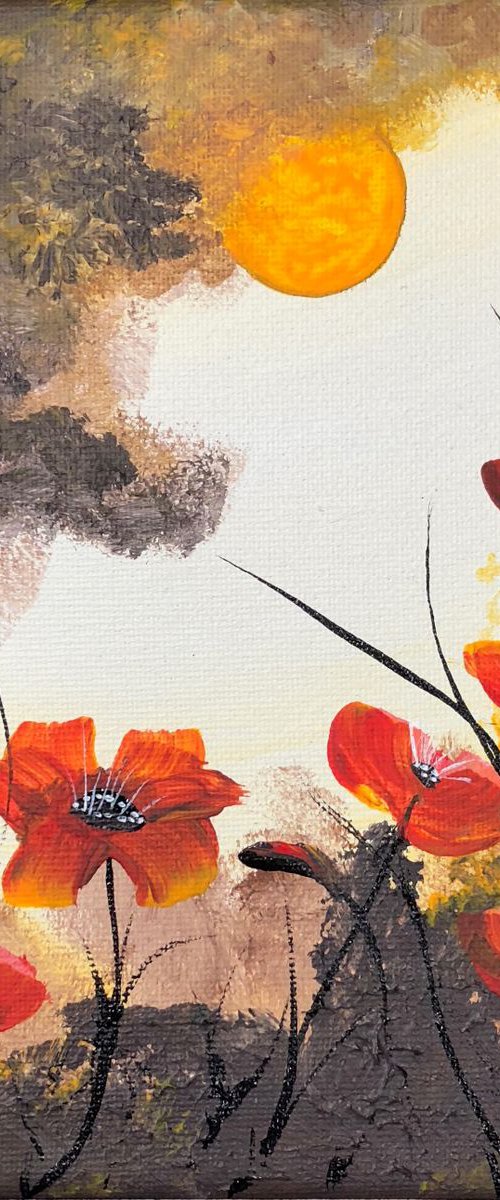 Poppies under a yellow moon by Marja Brown