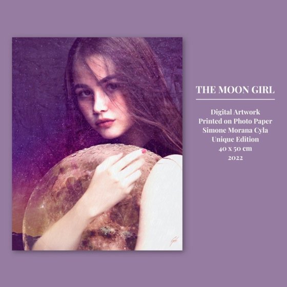 THE MOON GIRL | 2022 | DIGITAL ARTWORK PRINTED ON PAPER | HIGH QUALITY | UNIQUE EDITION | SIMONE MORANA CYLA | 40 X 50 CM