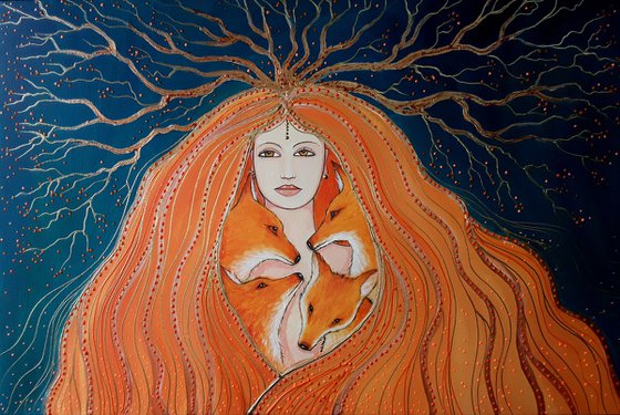 Fox Goddess - Goddess Art - Fox Painting - Mystical Art - Pagan Art - Goddess