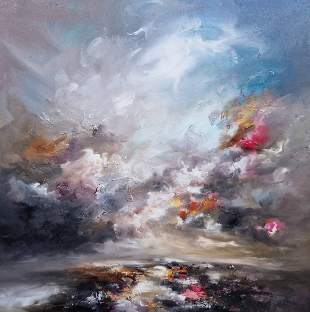 Abstract Landscape Oil Painting By Anna Schofield, 24 X 24, Transformation, Original Artwork