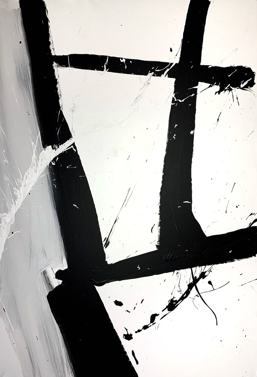 Expressive Abstract Acrylic Painting By Rosi Roys, 39 X 55", Black 79X, Original Artwork