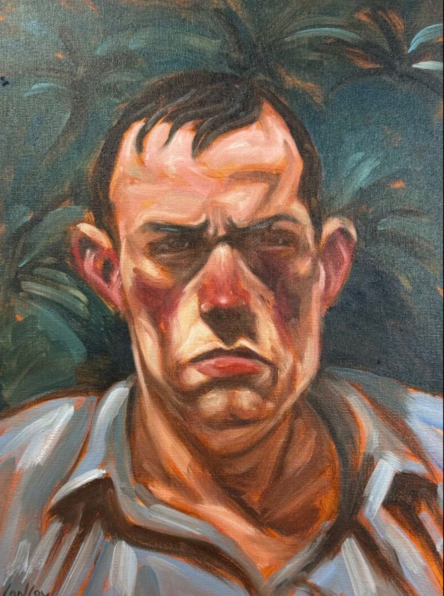 Surrealistic Portrait Oil Painting By Pete Conroy, 12 X 16", Moody Blues, Original Artwork