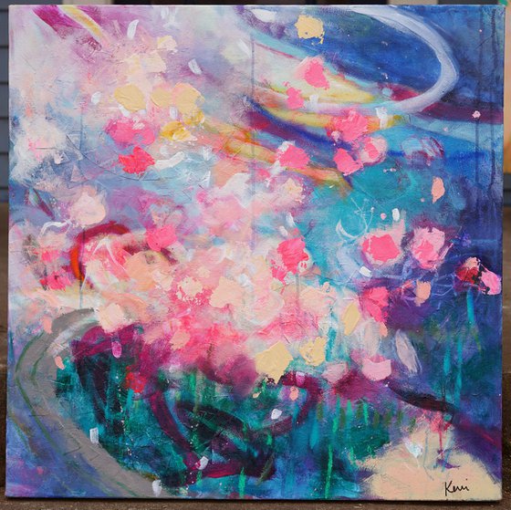 Petals Swirling 30x30" Large Abstract Floral Painting on Canvas