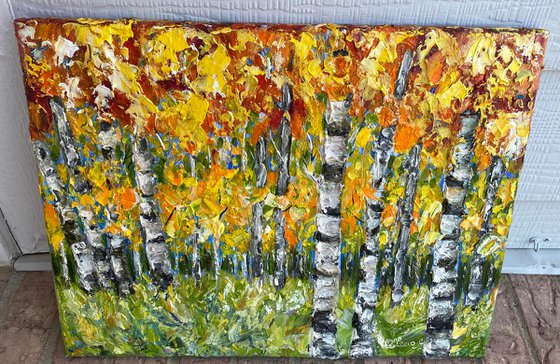 Aspen Trees impasto with Palette Knife