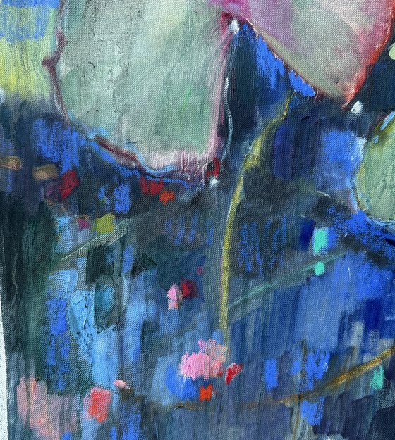 Water lilies on blue water