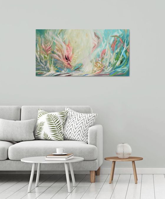 Large Abstract Flowers Acrylic Painting on Canvas with Texture. Abstract Landscape Contemporary Impressionism. Artwork for Livingroom or Bedroom