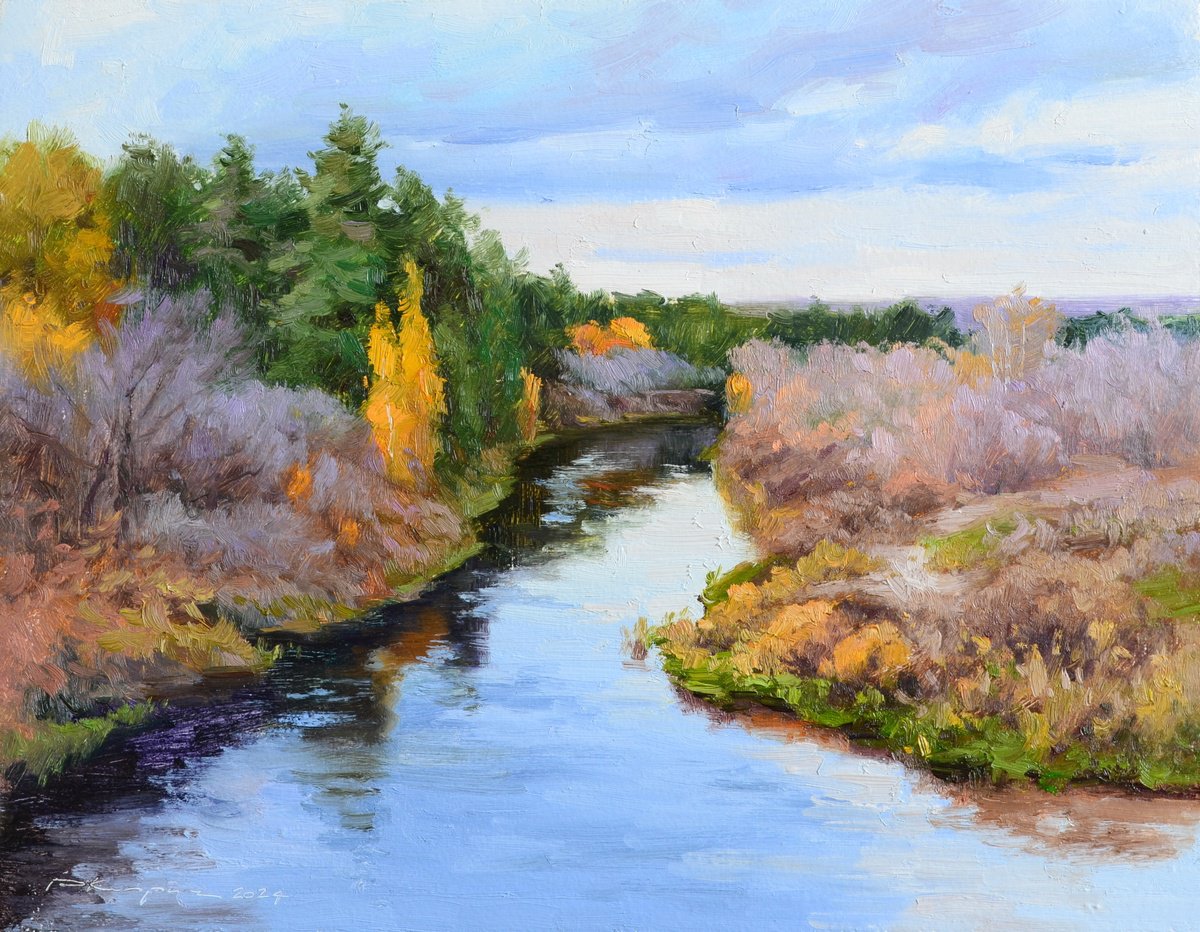 Impressionistic Landscape Oil Painting By Ruslan Kiprych, 13 X 10", Autumn In November, Original Artwork