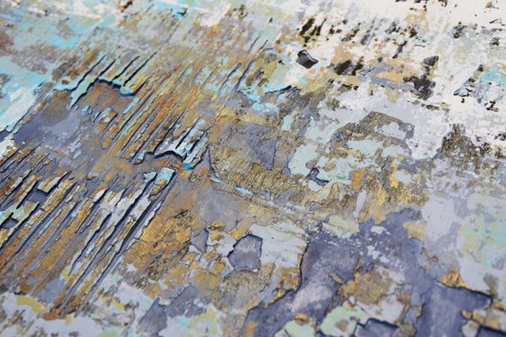 TOUCH OF SPRING * 63" x 31.5" * ABSTRACT TEXTURED ARTWORK ON CANVAS * WHITE * BLUE