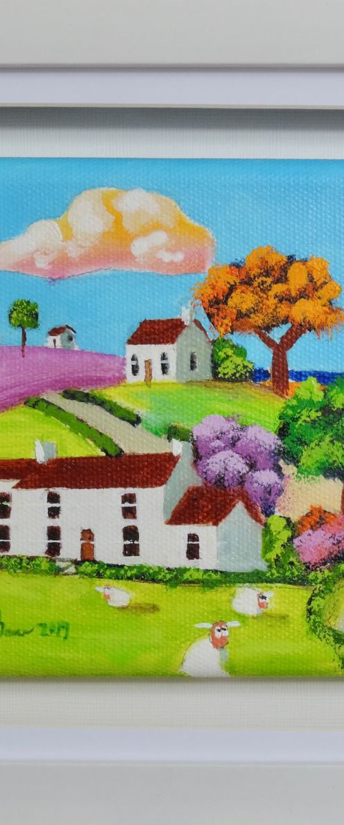 small folk art sheep canvas painting by Gordon Bruce