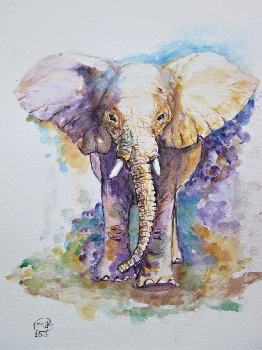 Expressive Animal Watercolour By Marjansart, 9 X 12", Elephant, Original Artwork
