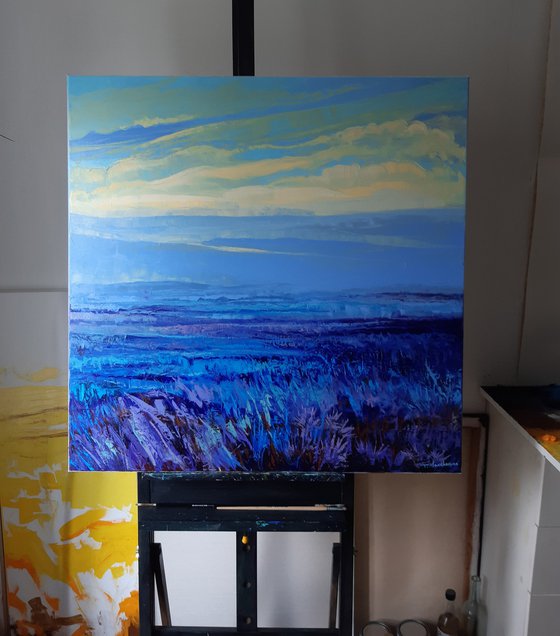 Blue Field at Sunrise 90x90cm